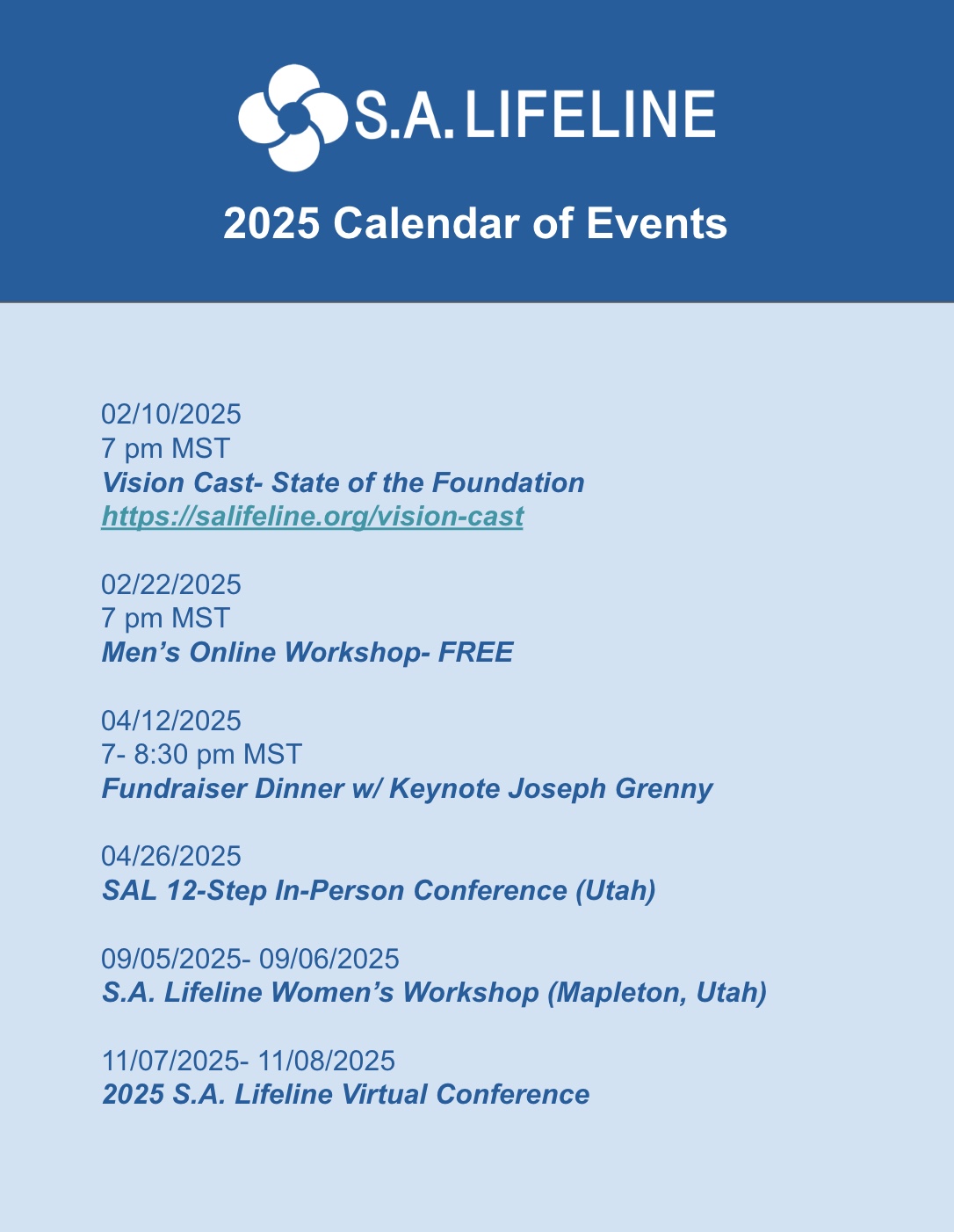 2025 S A Lifeline Calendar Of Events SA Lifeline Foundation 65D0706A 98C1 42A5 85B8 